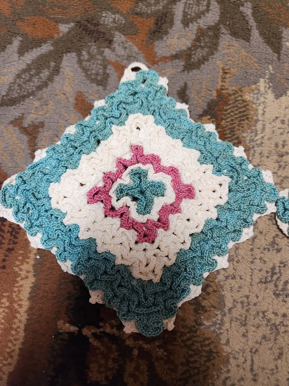 Handmade Teal, Cream & Pink Crochet Pot Holders